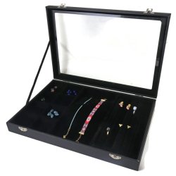 Display-Schachtel mit Deckel, schwarzes Velours, f&uuml;r Ringe, Ohrringe, Armband u.&auml;. 1 Stk