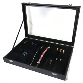 Display-Schachtel mit Deckel, schwarzes Velours, für Ringe, Ohrringe, Armband u.ä. 1 Stk