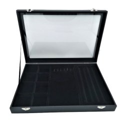 Display-Schachtel mit Deckel, schwarzes Velours, f&uuml;r Ringe, Ohrringe, Armband u.&auml;. 1 Stk