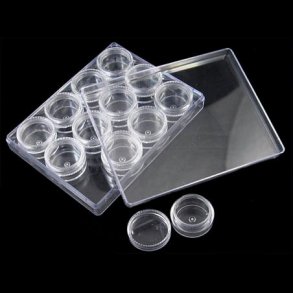 Container box with 12 screw cap vials for beads, small, 13x10x2cm, 1pc