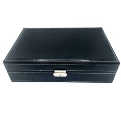 Schmuckschatulle mit Spiegel, schwarzem Leder und grauem Velours 30x20x8 cm, 1 Stk