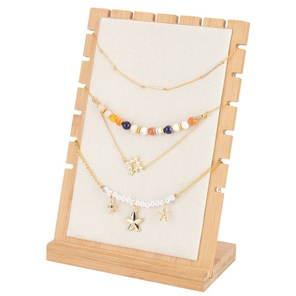 Jewellery stand for necklaces, white, artificial suede and wood, 25x17x1.25 cm, 1 pc