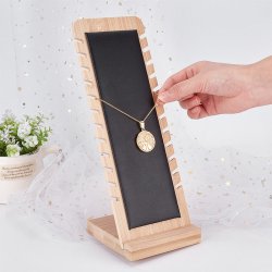 Schmuckst&auml;nder f&uuml;r Halsketten, schwarzes Kunstleder und Holz, 27x10x1 cm, 1 Stck