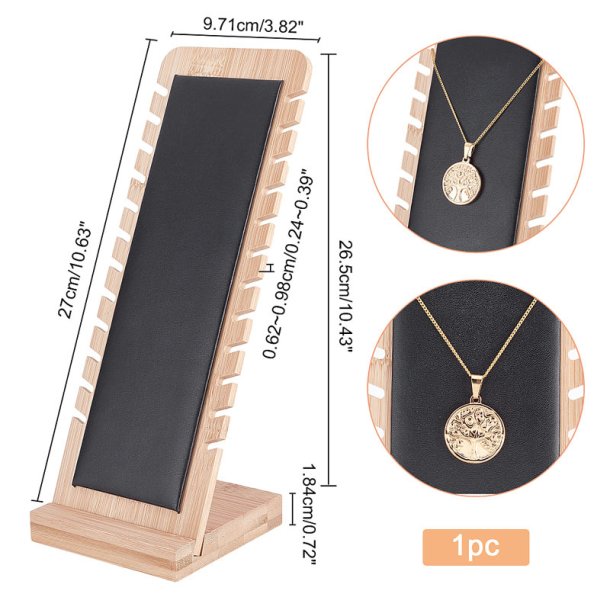 Jewellery stand for necklaces, black imitation leather and wood, 27x10x1 cm, 1 pcs