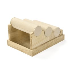 Armbandst&auml;nder mit 3 Reihen, kurze Version, cremefarbenes Kunstwildleder und Holz, 24x18x13,5 cm