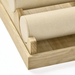 Armbandst&auml;nder mit 3 Reihen, kurze Version, cremefarbenes Kunstwildleder und Holz, 24x18x13,5 cm