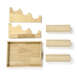 Armbandst&auml;nder mit 3 Reihen, kurze Version, cremefarbenes Kunstwildleder und Holz, 24x18x13,5 cm