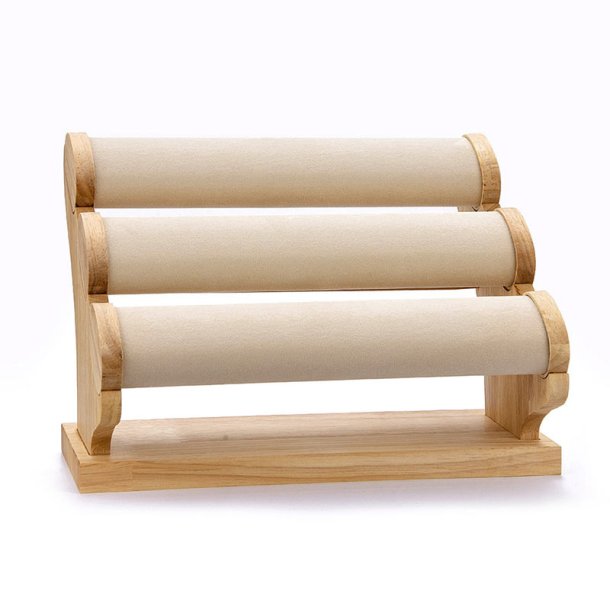 Bracelet stand with 3 rows, off-white artificial suede and wood, 29.5x21x20 cm, 1 piece