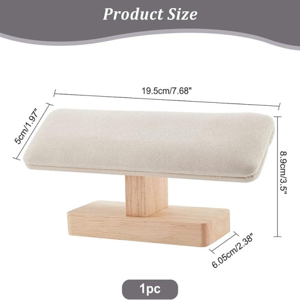 Bracelet display stand, off-white, faux suede and wood, 19.5x5x9 cm, 1 pc.
