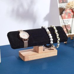 Armbandst&auml;nder, schwarz, Kunstwildleder und Holz, 19,5x5x9 cm, 1 St&uuml;ck