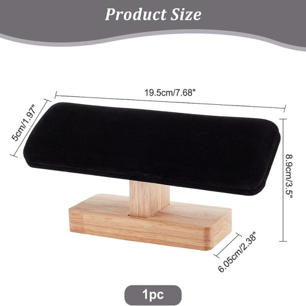 Bracelet display stand, black, faux suede and wood, 19.5x5x9 cm, 1 pc.