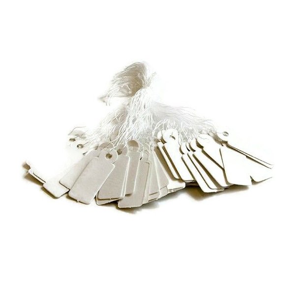 Price tags with string for hanging, white cardboard, cotton cord, 13x34 mm, 200 pcs