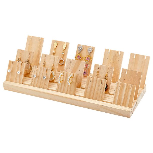 Jewellery stand for earrings and earstuds, wood, 3 rows, 34.5x12x2 cm, 1 set