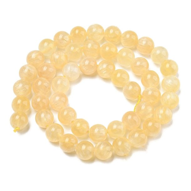 Honey Calcite, pastel yellow, strand of beads, round bead, 8mm, appx. 49pcs.