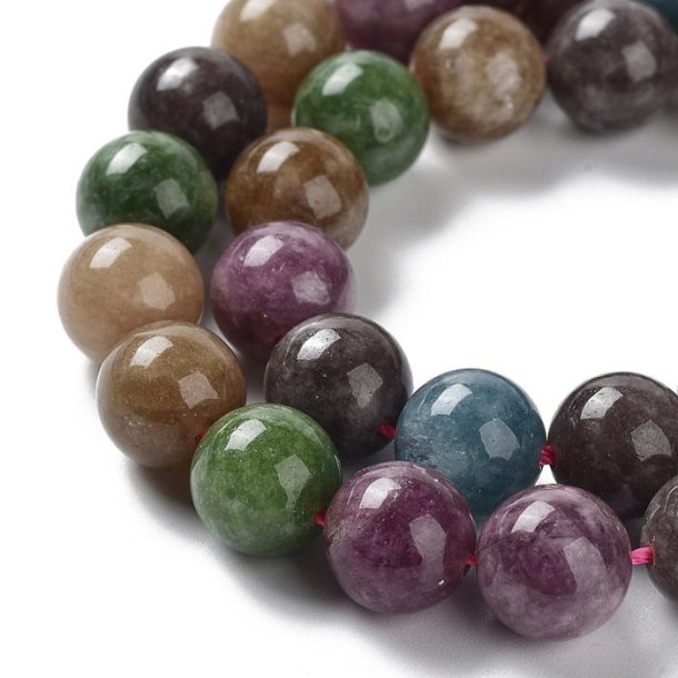 Jade bead, mixed colours, half strand, 10 mm, round, approx. 18 pcs