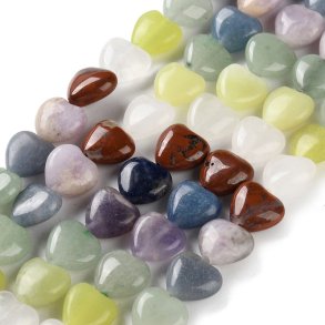 Gemstone mix, heart beads, full strand, mixed natural stones, 10x10 mm, appx 34 pcs