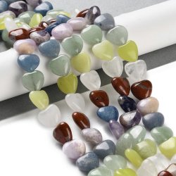 Steinmix, Herzperlen, ganzer Strang, gemischte Natursteine, 10x10 mm, ca. 34 stck