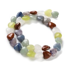 Steinmix, Herzperlen, ganzer Strang, gemischte Natursteine, 10x10 mm, ca. 34 stck