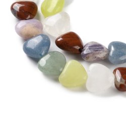 Steinmix, Herzperlen, ganzer Strang, gemischte Natursteine, 10x10 mm, ca. 34 stck