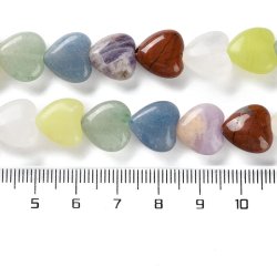 Steinmix, Herzperlen, ganzer Strang, gemischte Natursteine, 10x10 mm, ca. 34 stck