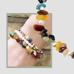 Gemischte Steinperlen, langer Strang, kleine Nuggets, mehrfarbig, ca. 8x4x3 mm, ca. 220 Stck