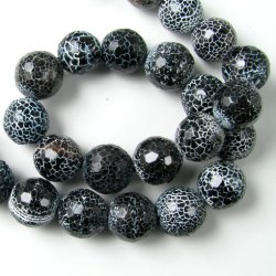 Schwarzer Achat, cracked, runde facettierte Perle, 8 mm,6 Stk.