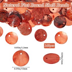 Akoya-muslingeskal vedh�ng, rund skive, laksefarvet, 15x1 mm, hul 1,2 mm, 10 stk.