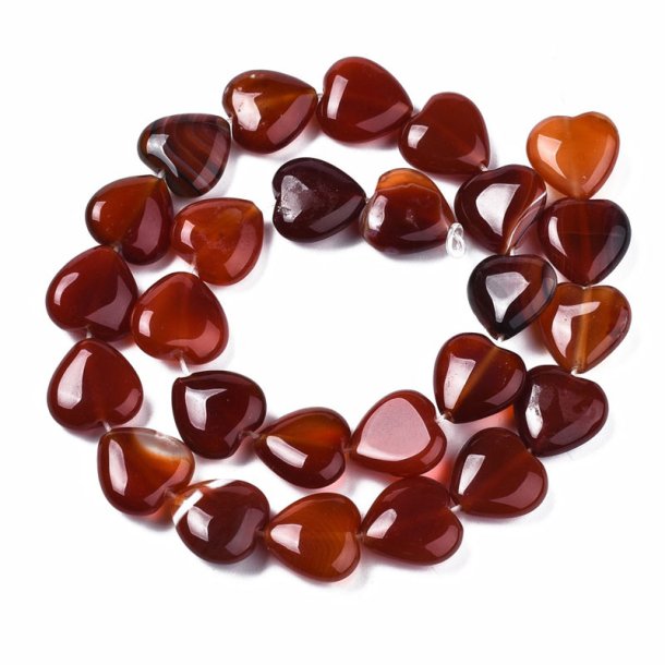 Achat, ganzer Strang, Herz, dunkel rtlichbraun, 15x15x6 mm, ca. 26 Stck