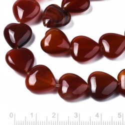 Achat, ganzer Strang, Herz, dunkel rtlichbraun, 15x15x6 mm, ca. 26 Stck