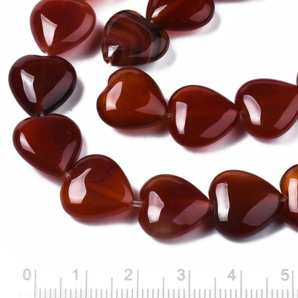 Agate, heart, dark reddish brown, 15x15x6 mm, 4 pcs