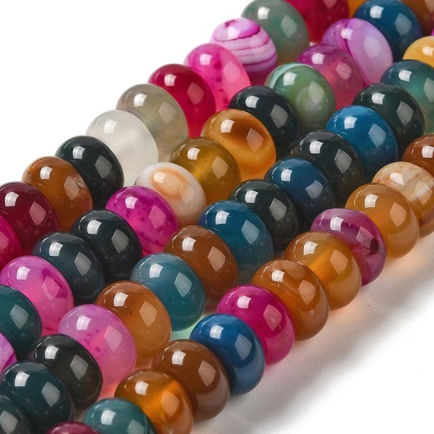 Agate bead, dyed, whole strand, mixed colours, rondel, 8x5 mm, approx. 40 pcs.