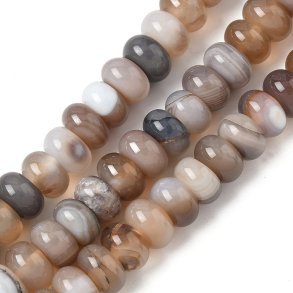 B�nderachatperlen, halber Strang, gef�rbt, sandbraune Rondelle, 8x5 mm, ca. 38 Stck