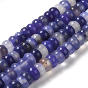 B�nderachatperlen, halber Strang, gef�rbt, dunkelblaue Rondelle, 8x5 mm, ca. 38 Stck