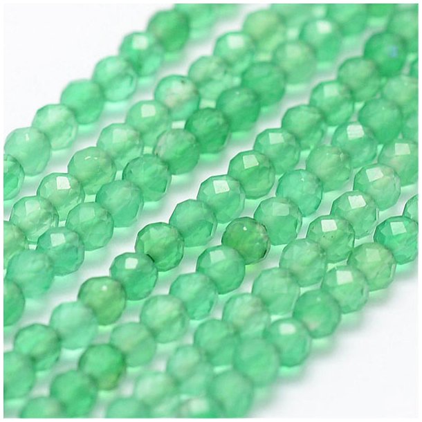 Green agate, entire strand, round, facetted bead, 2mm. ca. 175pcs