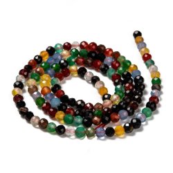 Achat, Perle, gemischte Farben, ganzer Strang, facettiert, rund, 3 mm, ca. 130 Stk