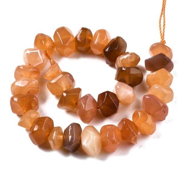 Botswana agate, orange colors, half strand, uneven faceted,  approx. 12x10 mm, appx. 29 pcs