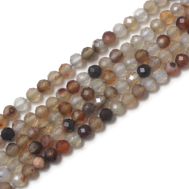 Natural agate, whole strand, round faceted, 3 mm, approx. 134 pieces