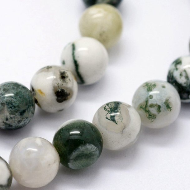 Wood-agate bead, round, marbled, white/green, 10 mm, 6 pcs