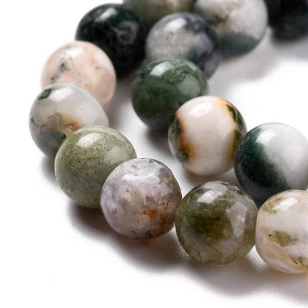 Wooden agate bead, round, marbled, white/green 8 mm, 6 pieces