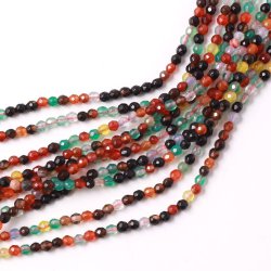 Achat, gemischte dunkle Farben, ganzer Strang, facettiert,rund, 2 mm, 190 Stk.