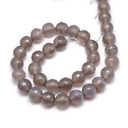 Grauer Achat, weich-facettierte Perle, 10 mm, 6 Stk.