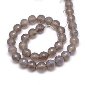 Grauer Achat, ganzer Strang, weich-facettierte Perle, 10 mm, 38 Stk.