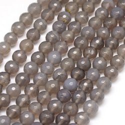 Grauer Achat, weich-facettierte Perle, 10 mm, 6 Stk.