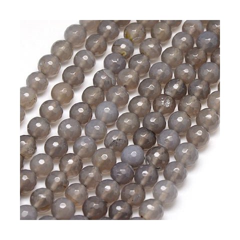 Gr agat, rund, bld facettering, 10 mm, 6 stk