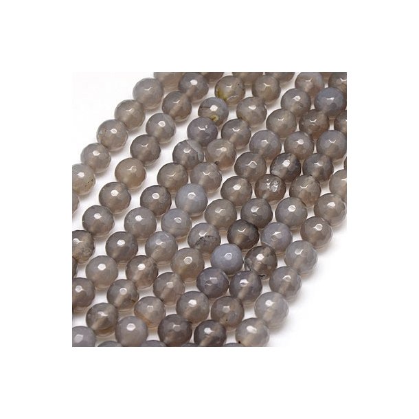 Grauer Achat, weich-facettierte Perle, 10 mm, 6 Stk.