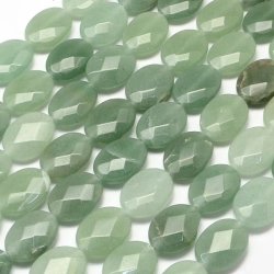 Gr&uuml;ner Aventurin, facettierte ovale Naturperlen, halber Strang, 17x13x6mm, ca. 13 stk
