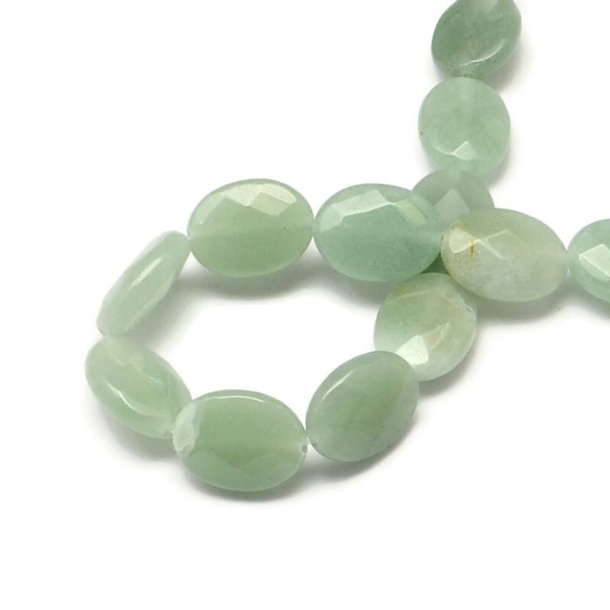 Green Aventurine, faceted oval natural pearls, 17x13x6mm, 2 pcs. 