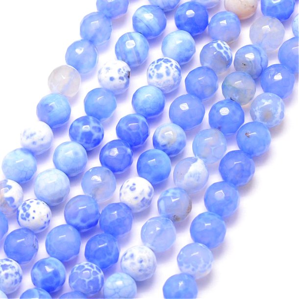 Cracked blue agate, round faceted bead, 8mm, 6pcs.