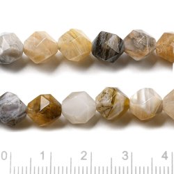 Bambusblatt-Achat, ganzer Strang, unregelm��ig facettierte Perle, ca. 10x10 mm, 35 Stck