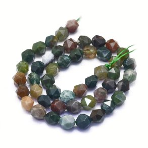 Indischer-Achat, ganzer Strang, unregelm��ig facettierte Perle, ca. 8x8 mm, 42 Stck